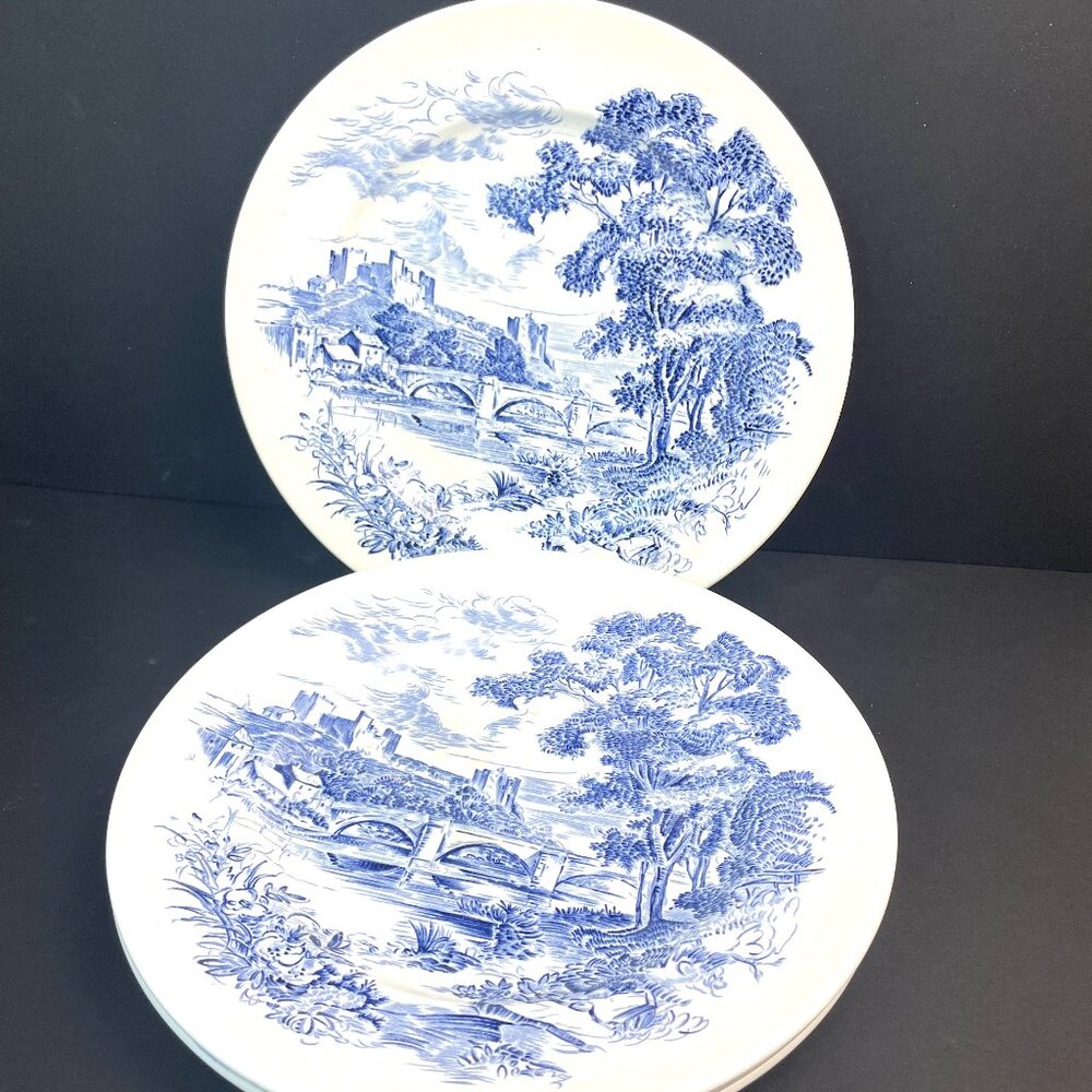 Set 4 Vintage Wedgwood&Co. Countryside Blue Transferware DinnerPlate 10" England